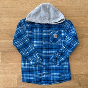 Carhartt Blue Plaid Kids Shirt with Gray Hood